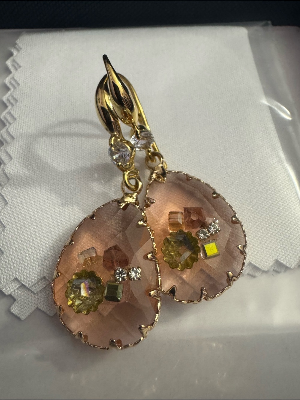 Gold-Tone Pink Teardrop Crystal Earrings with Accents